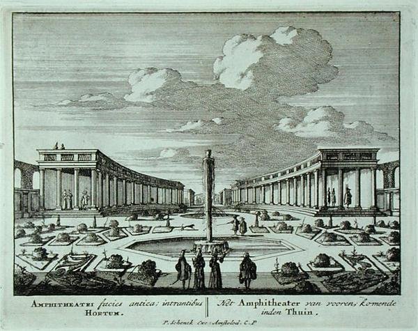 花园中的古典圆形剧场，出自《Admirandorum Quadruplex Spectaculum》，作者Jan van Call（1656-1703），1715年前出版（雕刻）。 作者 彼得·申克