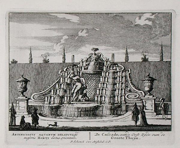 东方花园中的瀑布，出自《Admirandorum Quadruplex Spectaculum》，作者Jan van Call（1656-1703），1715年前出版（雕刻）。 作者 彼得·申克