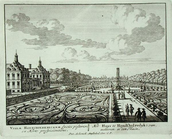 Honsholredyk的花园，出自《Admirandorum Quadruplex Spectaculum》，作者Jan van Call（1656-1703），1715年前出版（雕刻）。 作者 彼得·申克