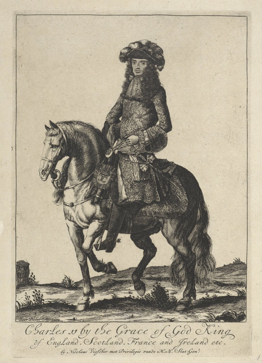 英国国王查理二世的骑马肖像 作者 彼得史蒂文斯（1689 年报道）