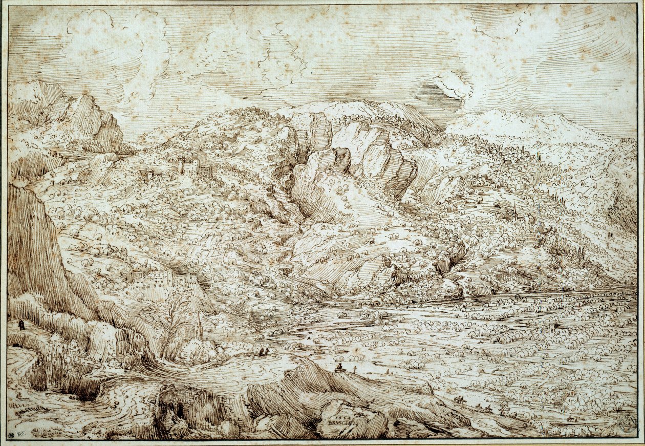 阿尔卑斯山的风景。彼得-勃鲁盖尔-迪特《老人》（1525-1569）的绘画作品，Ec.弗拉姆。 作者 彼得·布鲁格（Pieter Bruegel）