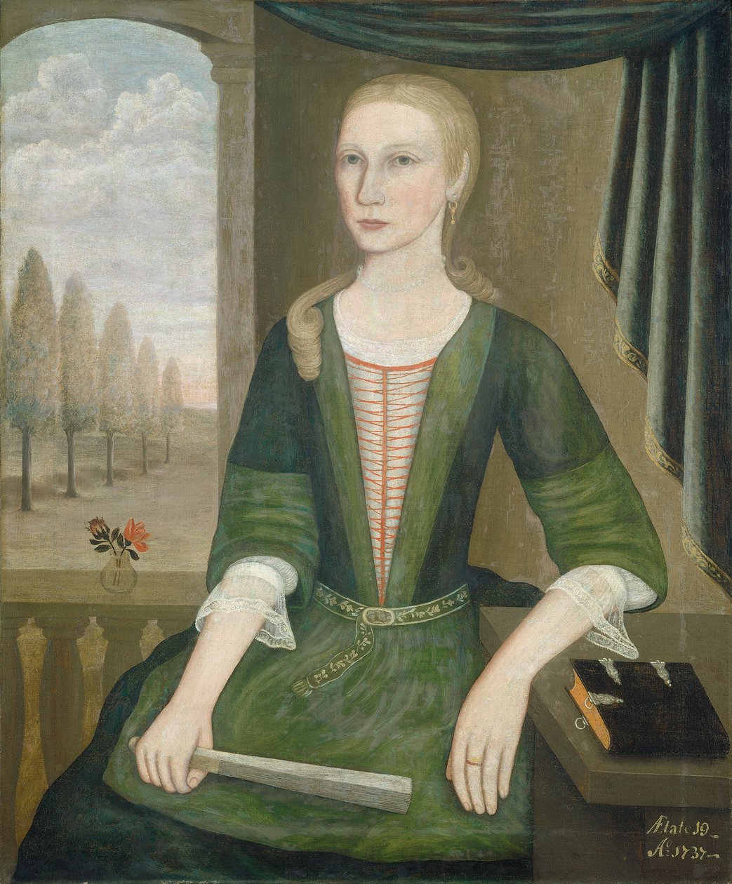 拿着扇子的年轻女士，1737年。 作者 彼得·范德林