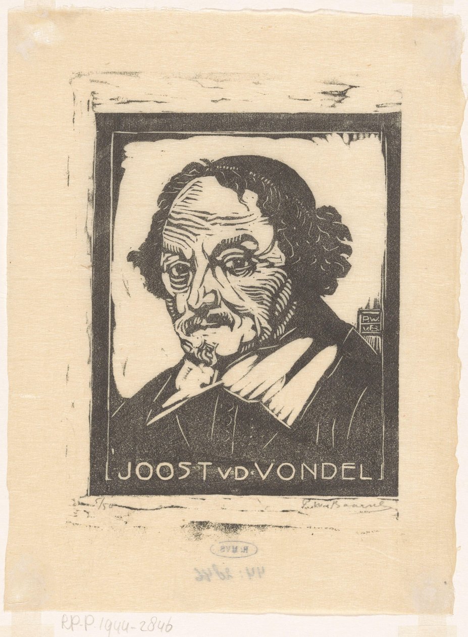 Joost van den Vondel 的肖像（物品上的标题） 作者 Pieter Willem van Baarsel（艺术家签名）