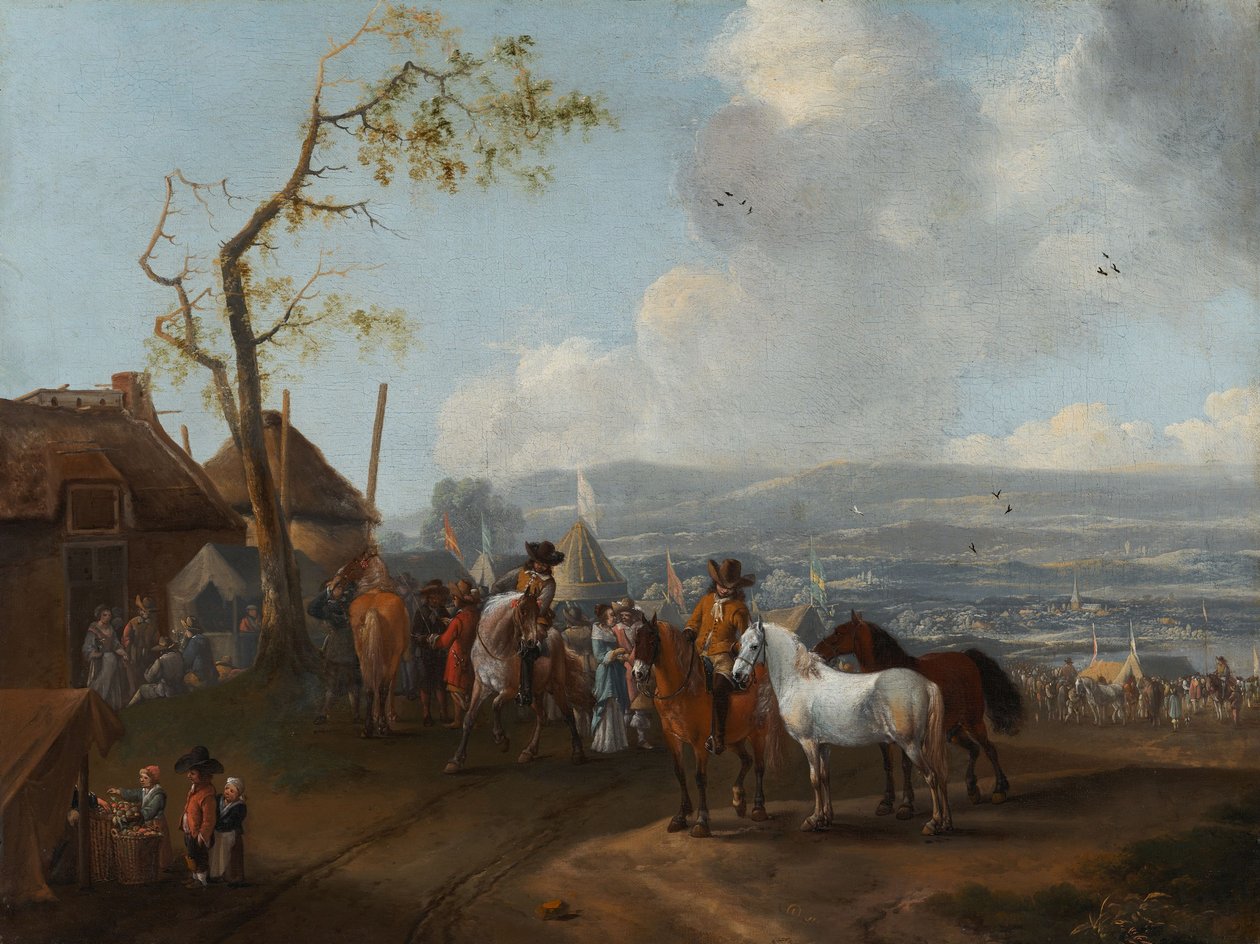 营地风光（布面油画） 作者 Pieter Wouwermans或Wouwerman