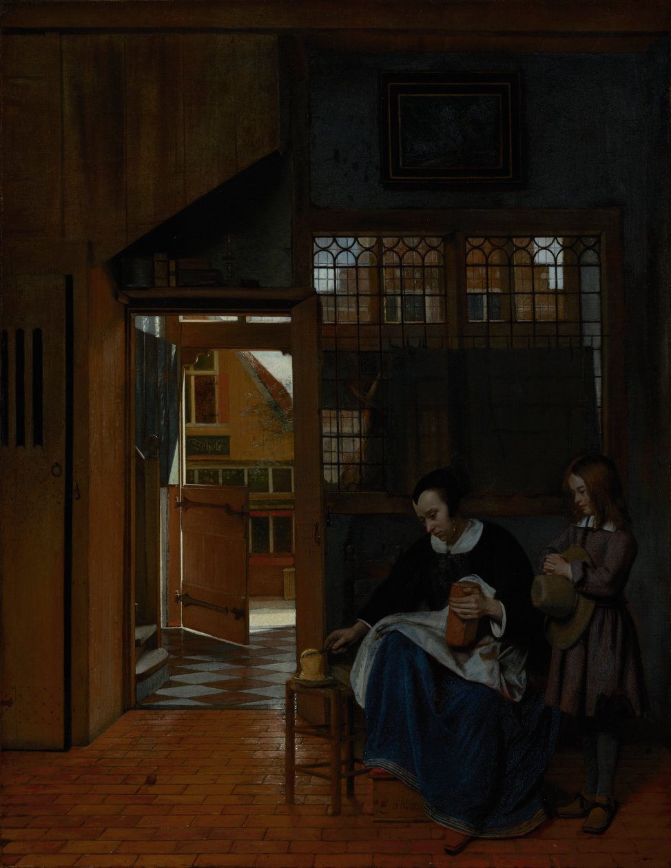 准备面包和黄油的妇女为男孩，c.1660-3 作者 彼得·霍克（Pieter de Hooch）