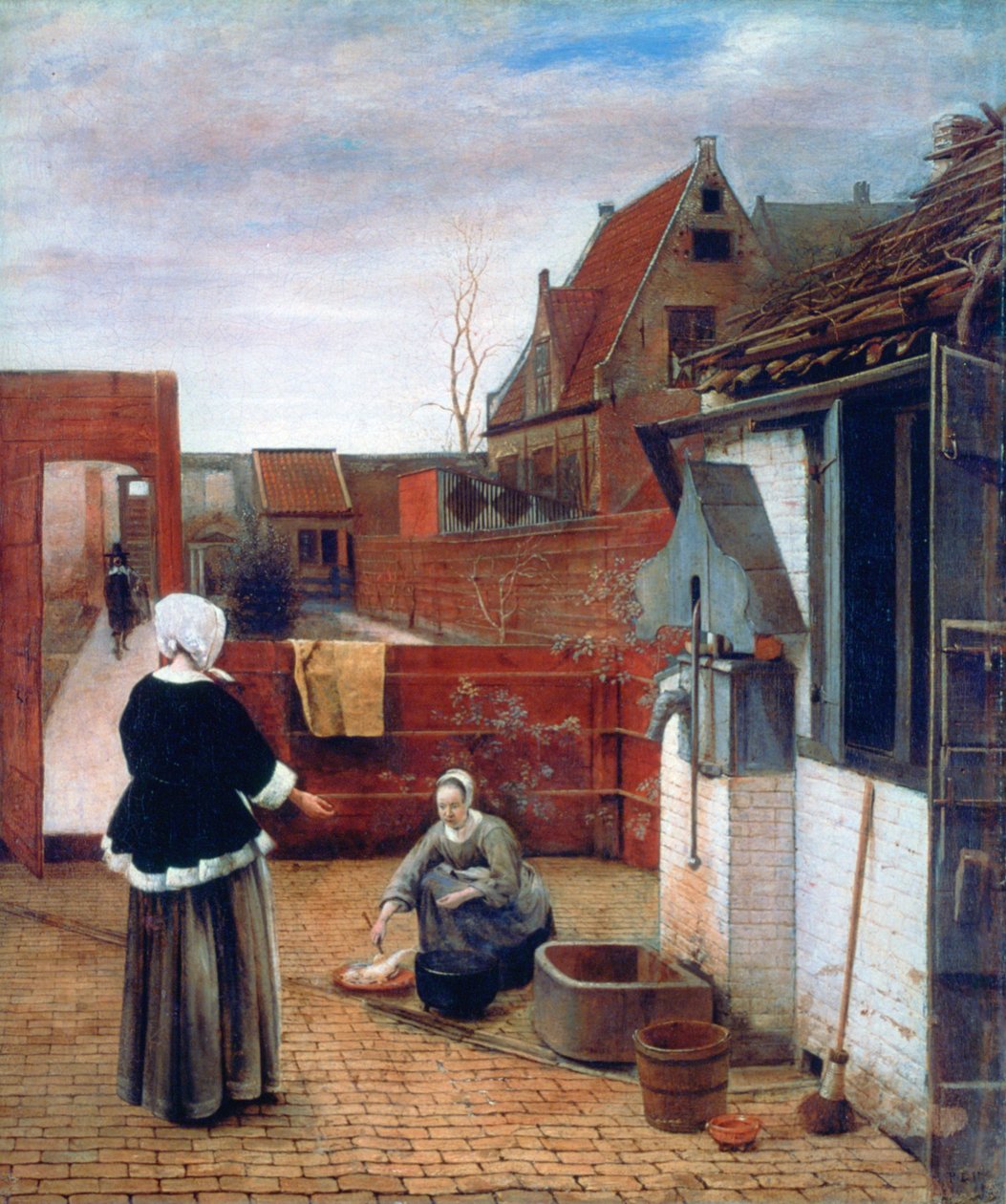 院子里的女人和女佣，c1660-1661 作者 彼得·霍克（Pieter de Hooch）