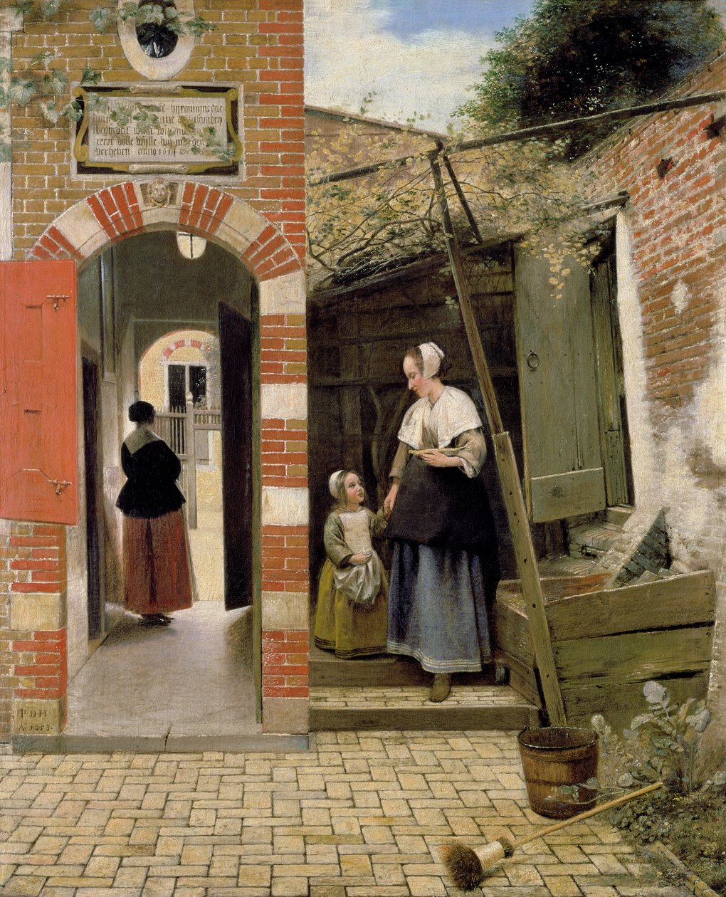 1658年代尔夫特的一所房子的庭院 作者 彼得·霍克（Pieter de Hooch）