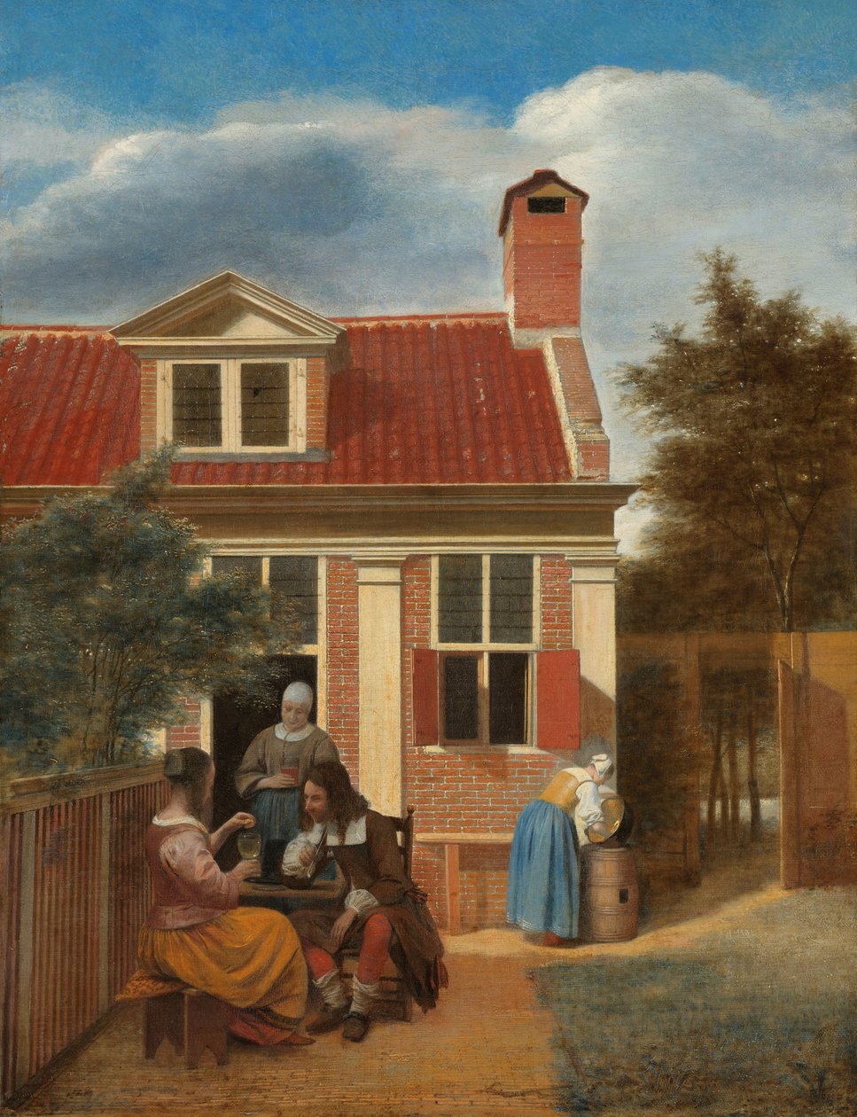 房子后面的庭院中的数字，c。 1663-5 作者 彼得·霍克（Pieter de Hooch）