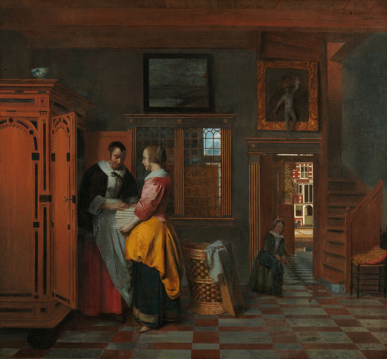内饰：床单柜旁的妇女 作者 彼得·霍克（Pieter de Hooch）