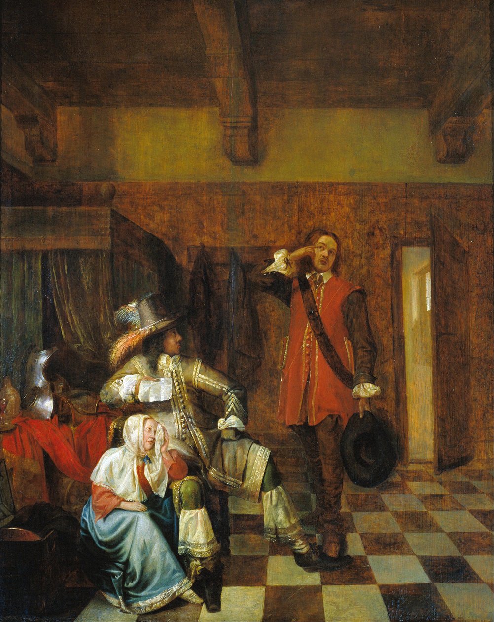 Le porteur de mauvaises nouvelles - The bearer of bad news - Hooch, Pieter, de (1629-1684) - c. 1655 - Oil on wood - 67,8x56 cm - Museu Nacional d