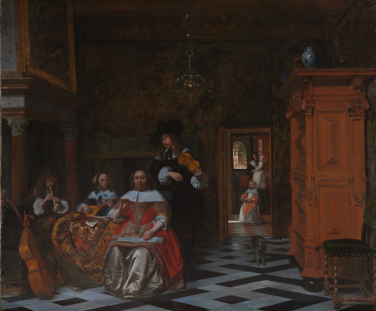 一家人演奏音乐的肖像，1663年 作者 彼得·霍克（Pieter de Hooch）