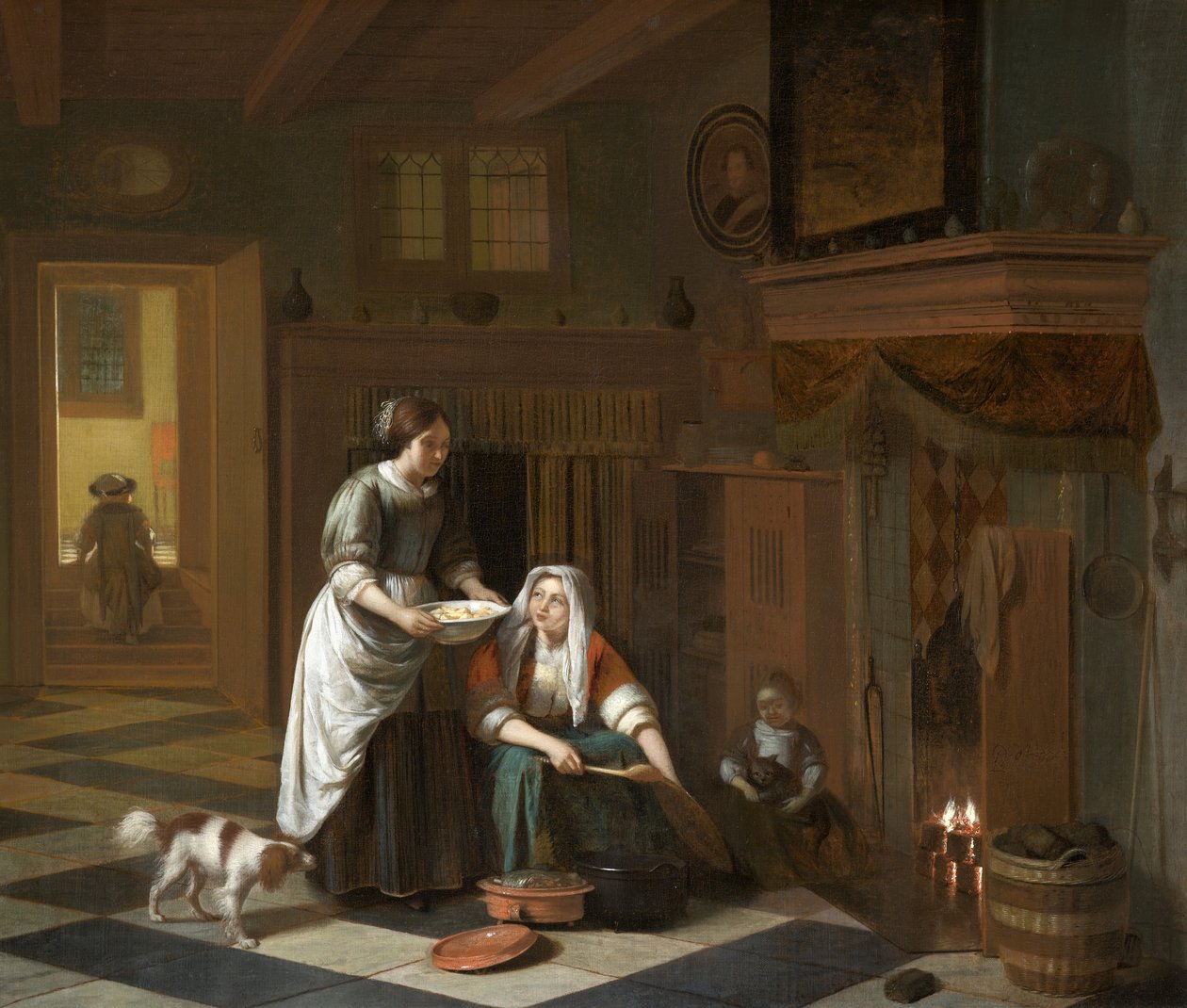 炉边》，约1670-1675（布面油画） 作者 彼得·霍克（Pieter de Hooch）