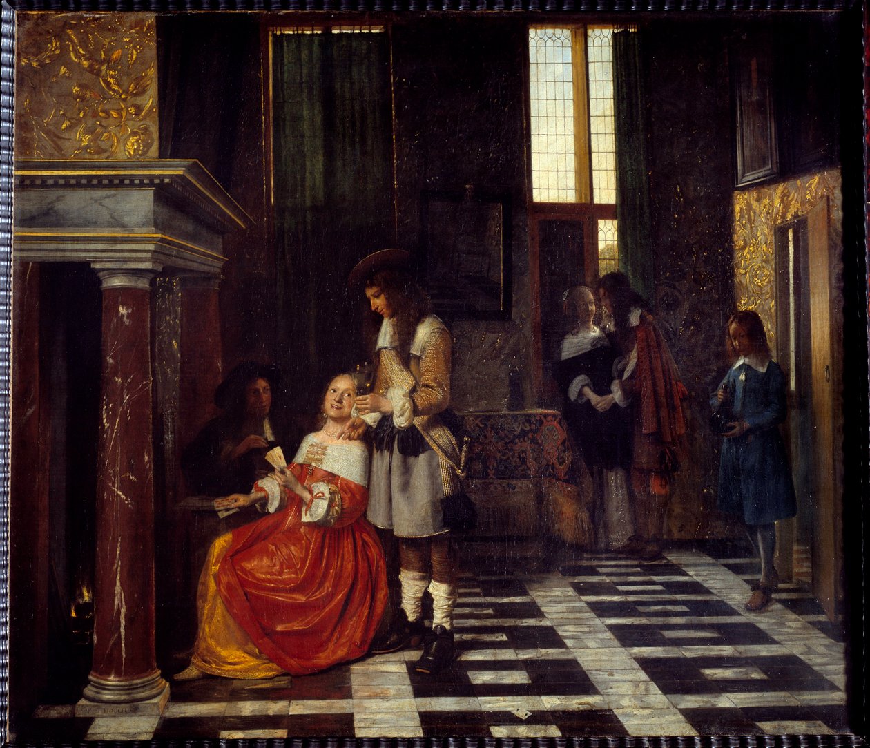 卡牌玩家。 Peter Hoogh (1629-1681) Ec. 的绘画 火焰。 作者 彼得·霍克（Pieter de Hooch）