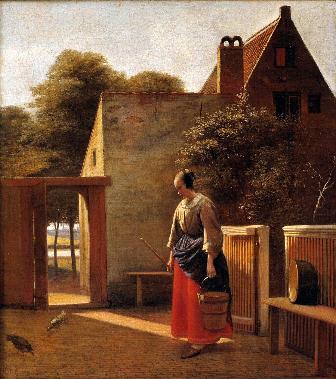 荷兰小镇庭院中的女仆 Peter Hoogh (1629-1681) 绘画，17 世纪私人收藏 作者 彼得·霍克（Pieter de Hooch）