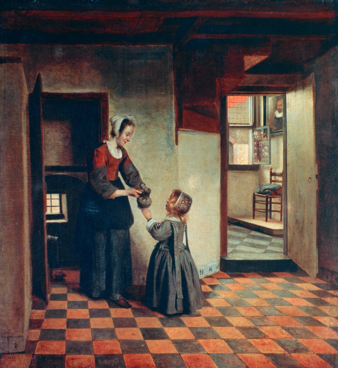带孩子在厨房里的女人，c1660 作者 彼得·霍克（Pieter de Hooch）