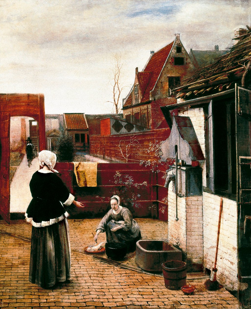 女人和她的仆人在法庭上 作者 彼得·霍克（Pieter de Hooch）