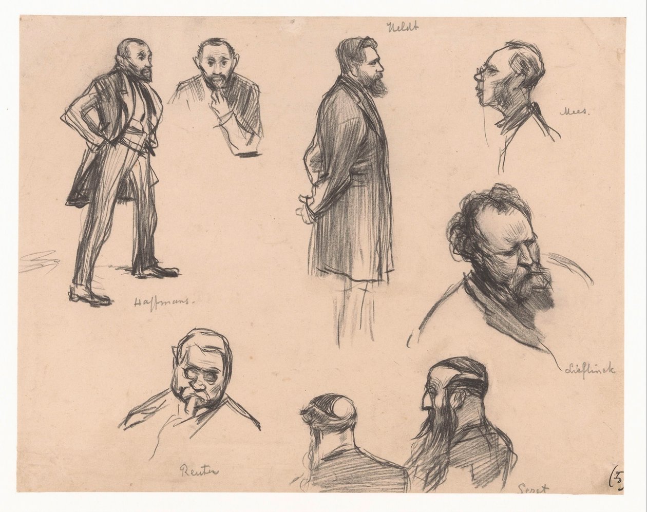 议员 J.H.L. Haffmans、B.H. Heldt、R.P. Mees、A.E. Reuter 将军、H. Seret 上尉和 F. Lieftinck 的肖像 作者 彼得·德·若瑟林
