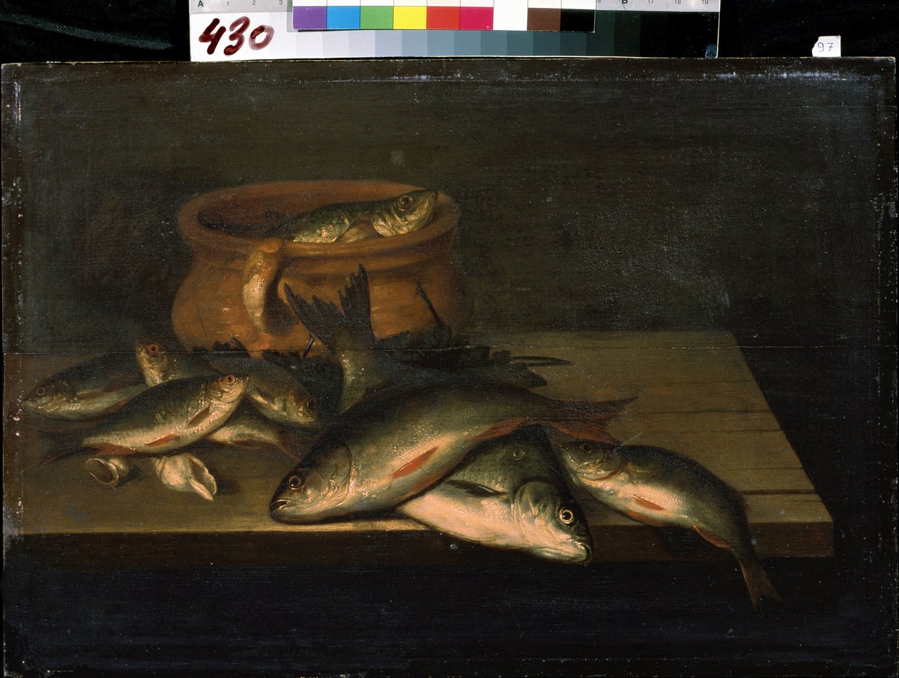 "Nature morte aux poissons"（有鱼的静物） Peinture de Pieter de Putter (vers 1600-1659) 17eme siecle Mikhail Kroshitsky Art Museum, Sevastopol (Sebastopol) Ukraine 作者 皮特·德·帕特