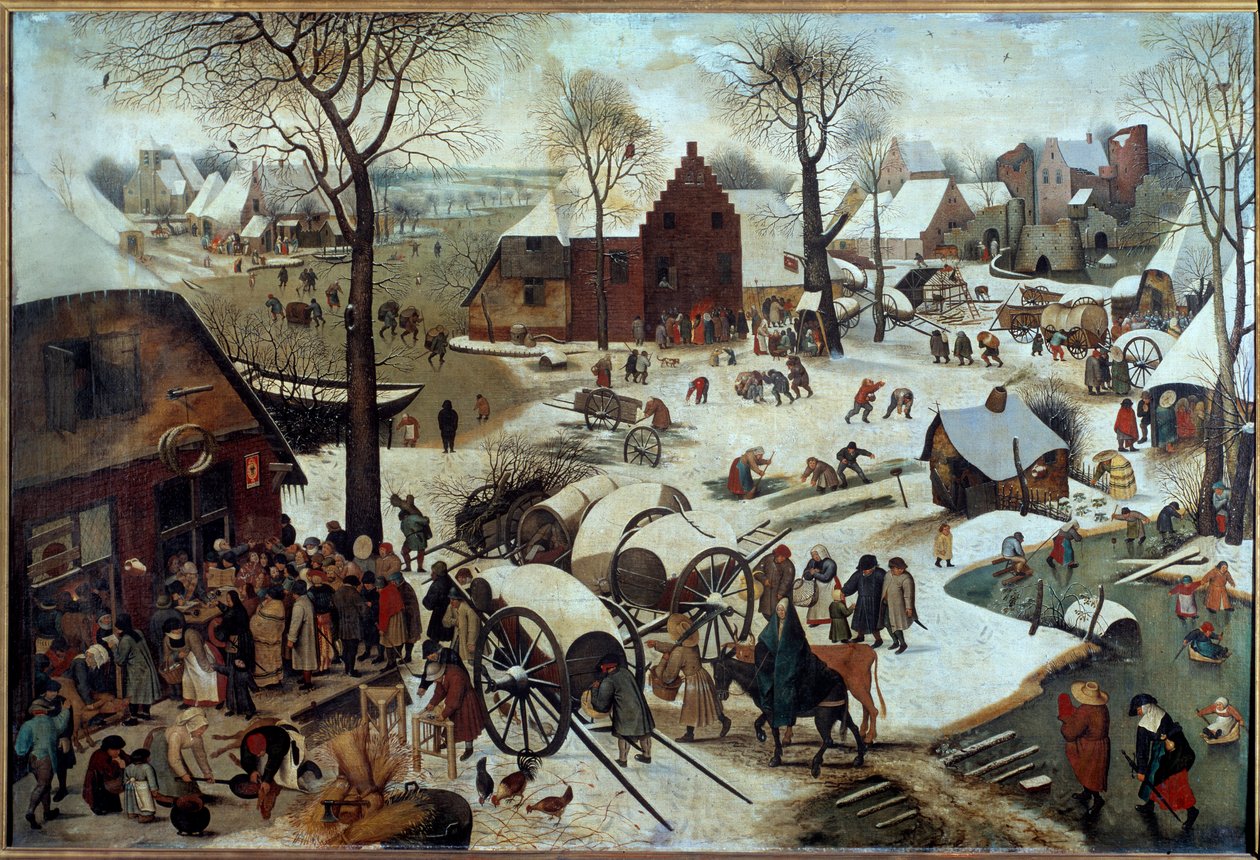 支付一角钱或Deombrement给Bethleem（h s/t 1.11 X 1.64）。前者（1525-1569）彼得-勃鲁盖尔（或Breugel或Brueghel或Breughel）所绘。1566.布鲁塞尔，皇家美术博物馆。 作者 彼得·布鲁格（Pieter Bruegel）