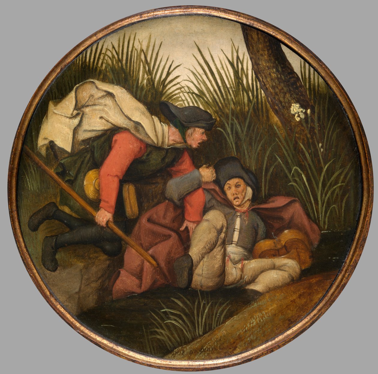 如果盲人带领盲人，两人都会掉进沟里，c.1594（画板油画） 作者 小彼得·布鲁格