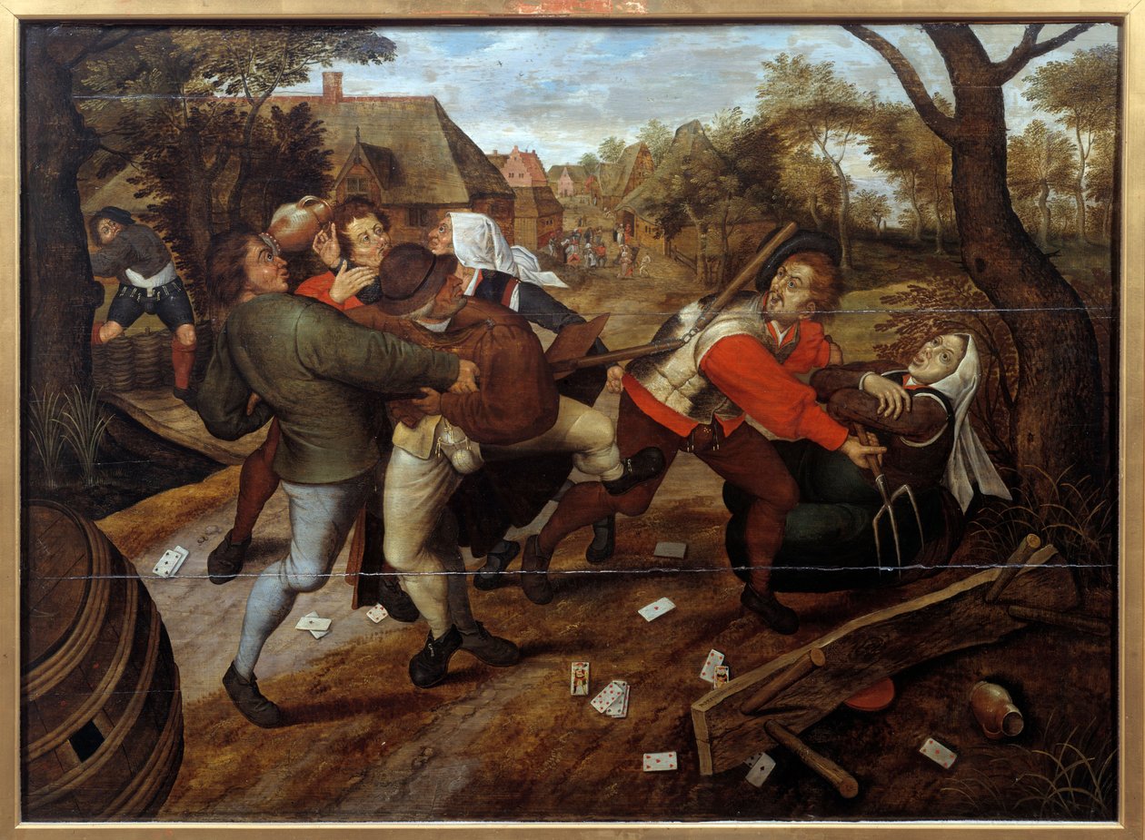 农民在一场比赛后打架。 Pieter Li the Jeune dit Brueghel d