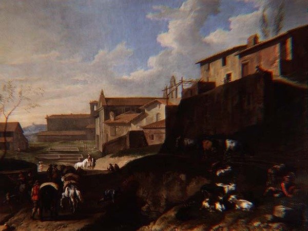带有教堂、小屋和旅行者的随想曲景观（油画 作者 彼得·范·布洛门（Pieter van Bloemen）