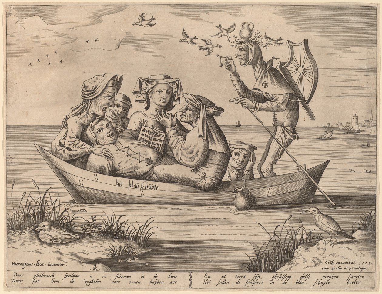 愚人船》（Die Blau Schuyte）。 作者 彼得·范·德·海登（Pieter van der Heyden）仿效希罗尼穆斯·博斯（Hieronymus Bosch）