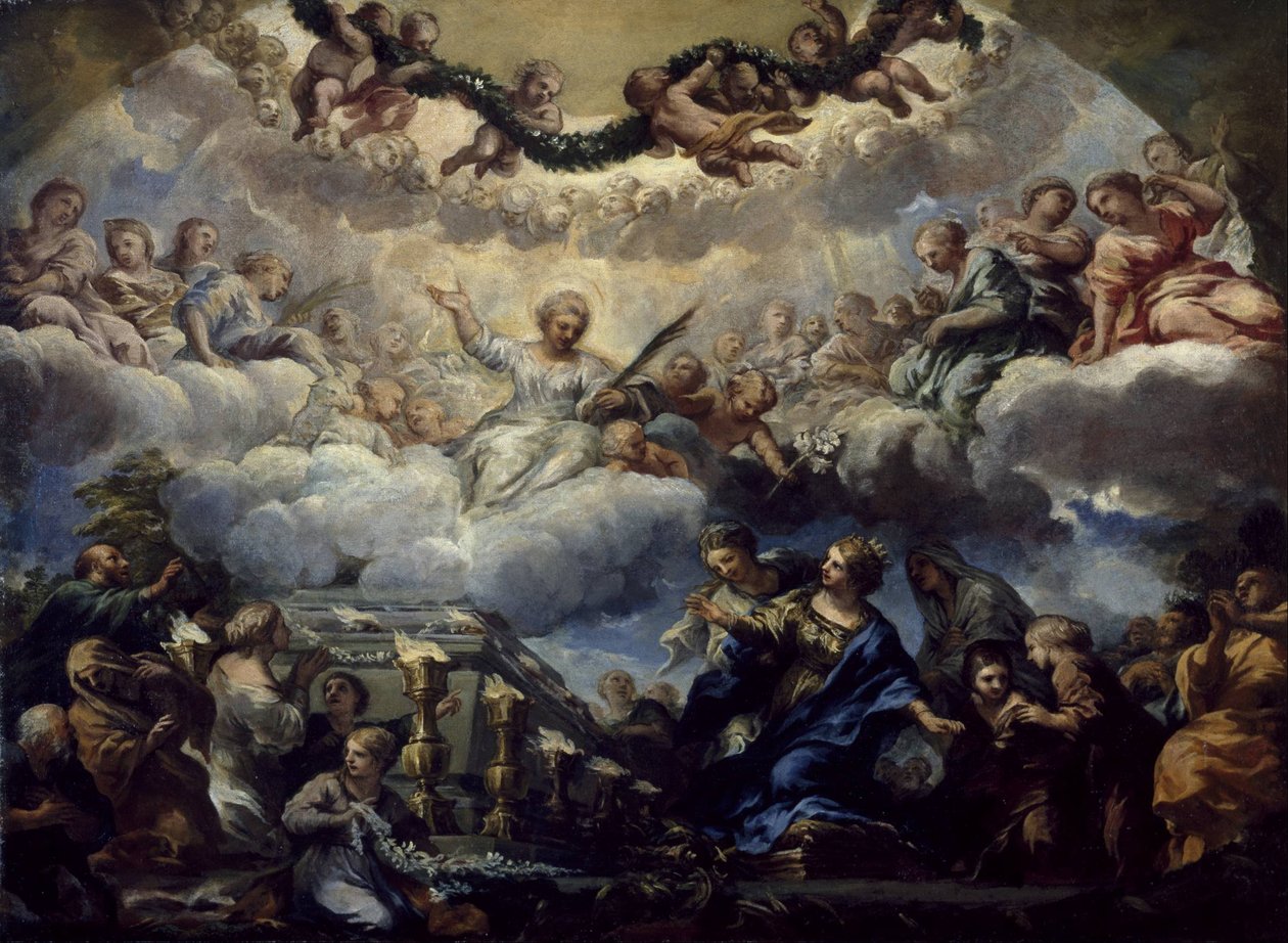 在圣徒艾格尼丝和Emerentiana之墓前的圣康斯坦提亚视野 作者 Pietro da Cortona