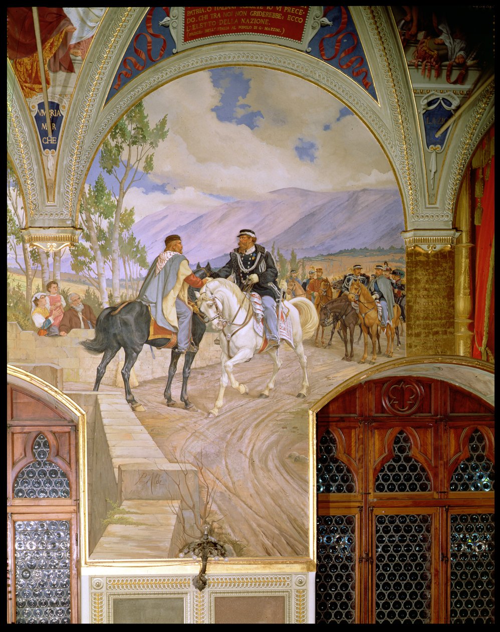 1860年10月26日在意大利Teano举行的Giuseppe Garibaldi（1807-82）和King Vittorio Emmanuele II（1820  -  78）之间的会议 作者 彼得·阿尔迪