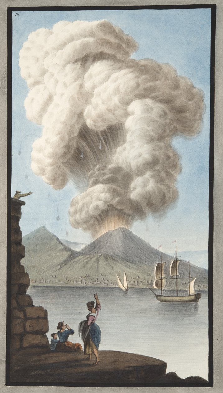 维苏威火山爆发，1779年8月9日星期一，作为“Campi Phlegraei：对两个西西里火山的观测”的补充，由威廉姆斯汉密尔顿爵士（1730-1803）出版，发表 作者 彼得罗·法布里斯（Pietro Fabris）