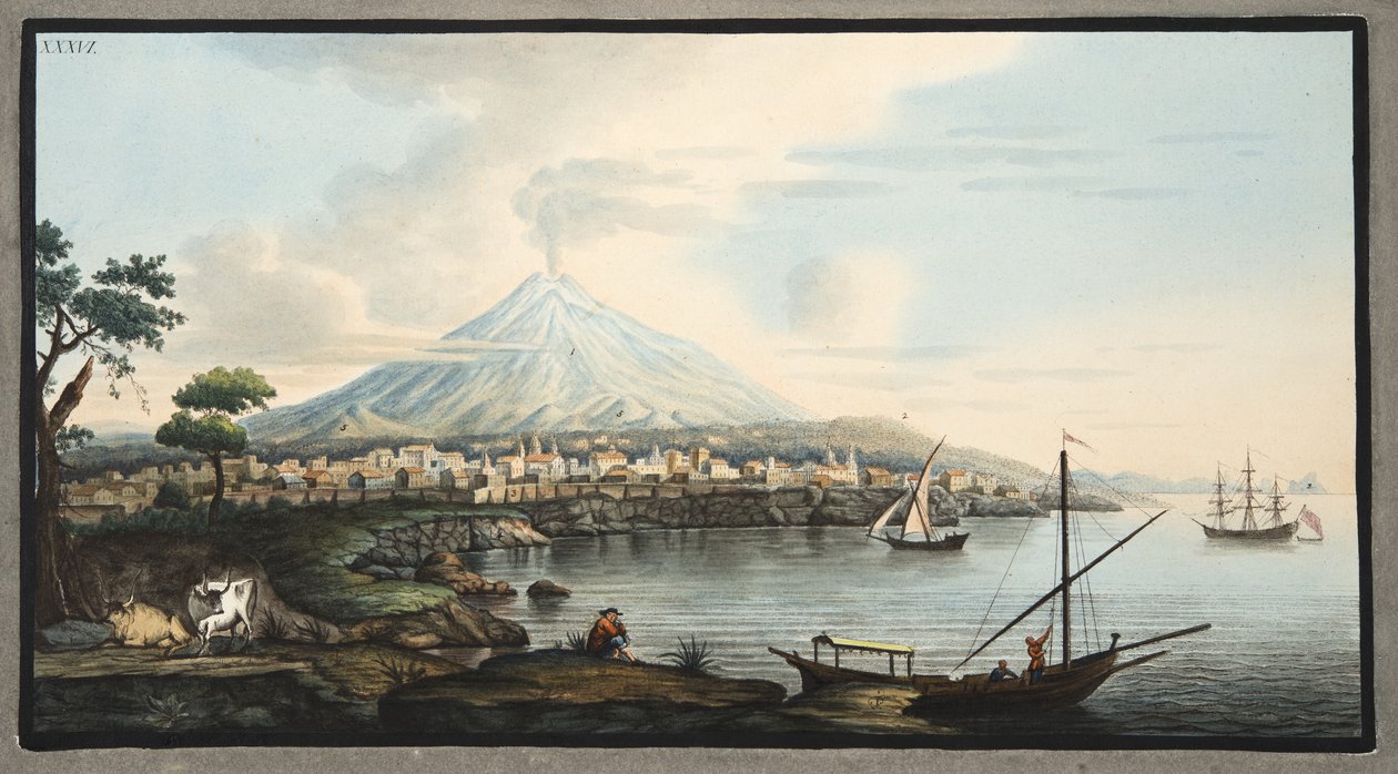 维苏威火山，来自&39;Campi Phlegraei的36块板块：对两个西西里火山的观测&39;，由威廉姆斯汉密尔顿爵士（1730-1803）发表，1776年出版 作者 彼得罗·法布里斯（Pietro Fabris）