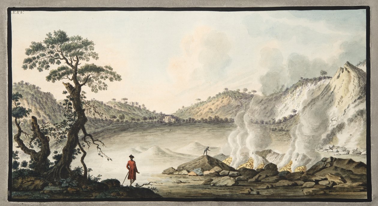 Solvaterra，板XXV的视图，来自&39;Campi Phlegraei：观察两个西西里岛的火山&39;，由威廉姆斯汉密尔顿爵士（1730-1803），1776年出版（手工彩色雕刻） 作者 彼得罗·法布里斯（Pietro Fabris）