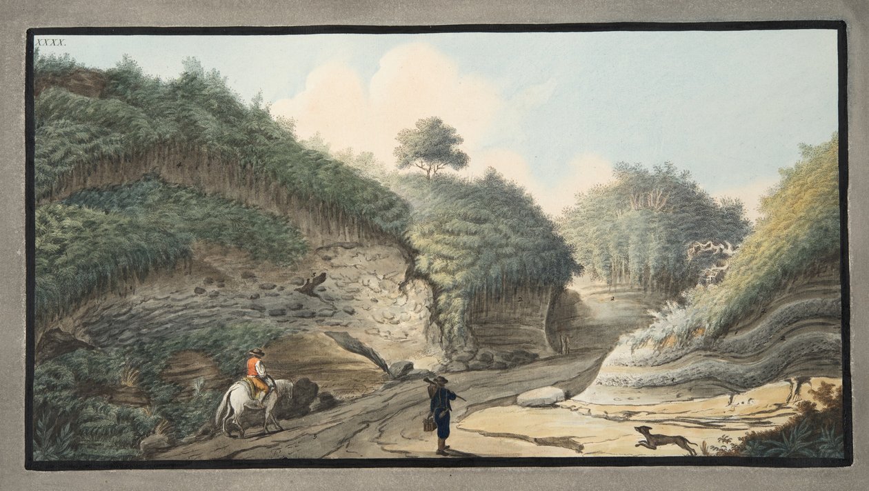 从威廉·汉密尔顿爵士（1730-1803）开始，从“Campi Phlegraei：观察两个西西里火山”的空心道路从Pausilipo石窟通往Pianura，板XXXX 作者 彼得罗·法布里斯（Pietro Fabris）