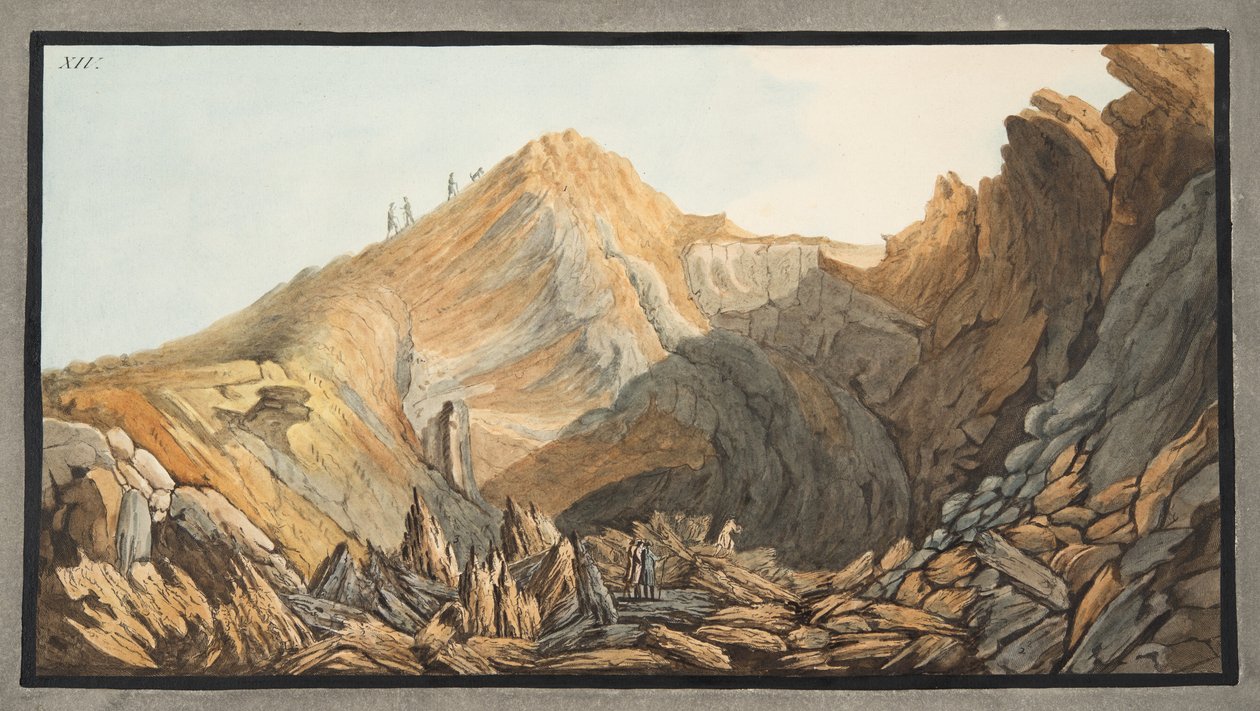 从威廉·汉密尔顿爵士（1730-1803）出版的“Campi Phlegraei：对两个西西里火山的观察”中的火山口，或者是小山锥的内部，第十四板， 作者 彼得罗·法布里斯（Pietro Fabris）
