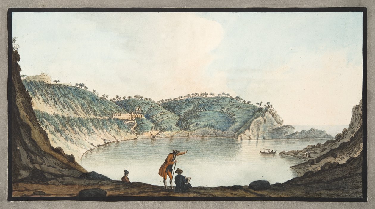 Nisida岛上的Porto Pavone景观，来自&39;Campi Phlegraei的板XXII：观察两个西西里岛的火山&39;，由Sir William Hamilton（1730-1803）发表，1776年出版（手工彩色） 作者 彼得罗·法布里斯（Pietro Fabris）
