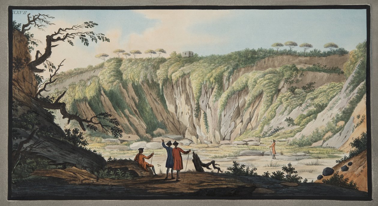 从威廉·汉密尔顿爵士（1730-1803）发表的“Campi Phlegraei：对两个西西里火山的观察”中发现的Monte Nuovo火山口底部的板块XXVII，发表于1776年（ha 作者 彼得罗·法布里斯（Pietro Fabris）