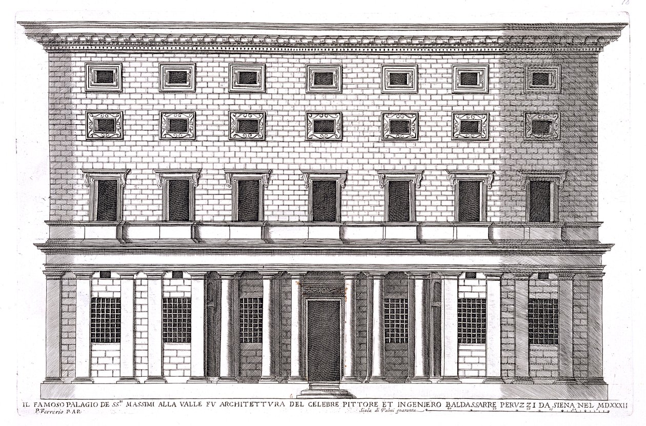 Palazzo Massimi alla Valle，罗马的外观，由Baldassarre Peruzzi（1481-1536）于1532年设计 作者 彼得罗·费雷里奥（Pietro Ferrerio）