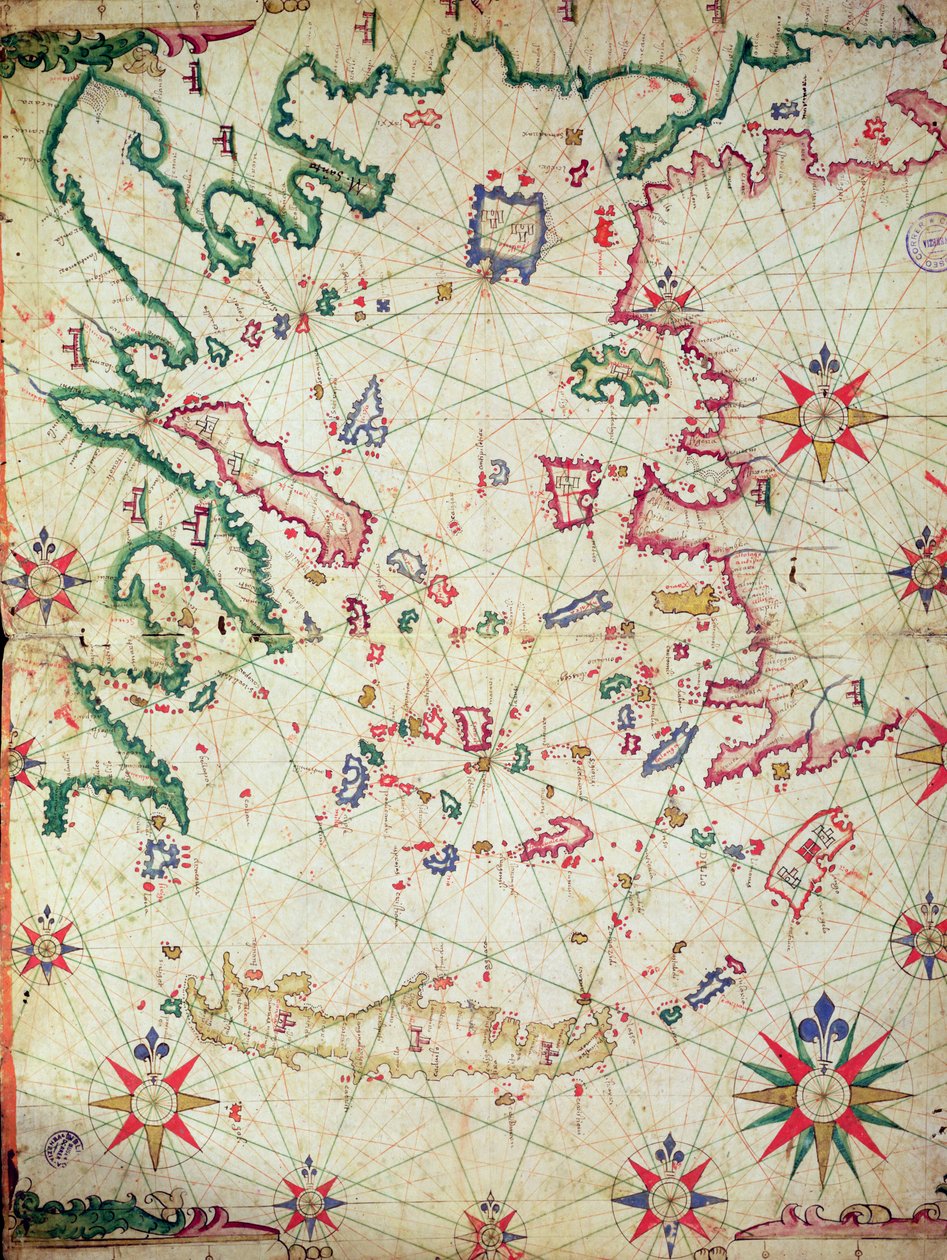 爱琴海，来自航海地图集，1651年（牛皮纸上的墨水）（另见330926-330927） 作者 彼得罗·乔瓦尼·李子