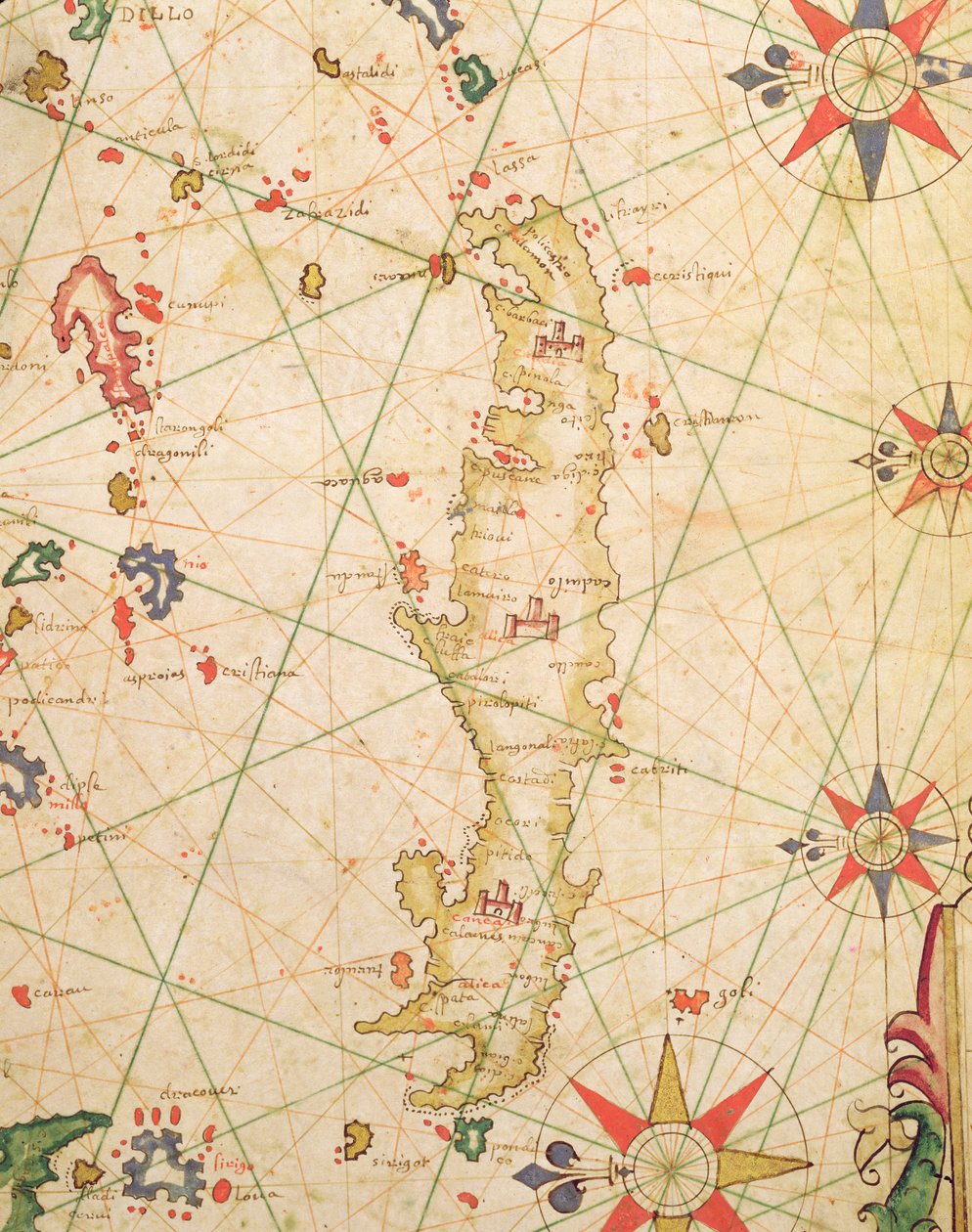 克里特岛，来自航海地图集，1651年（牛皮纸上的墨水）（详情来自330925） 作者 彼得罗·乔瓦尼·李子