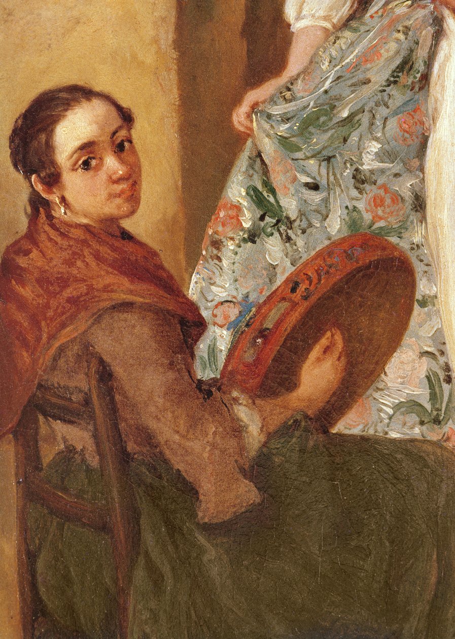 舞蹈课，手鼓运动员的细节 作者 彼得·隆吉（Pietro Longhi）