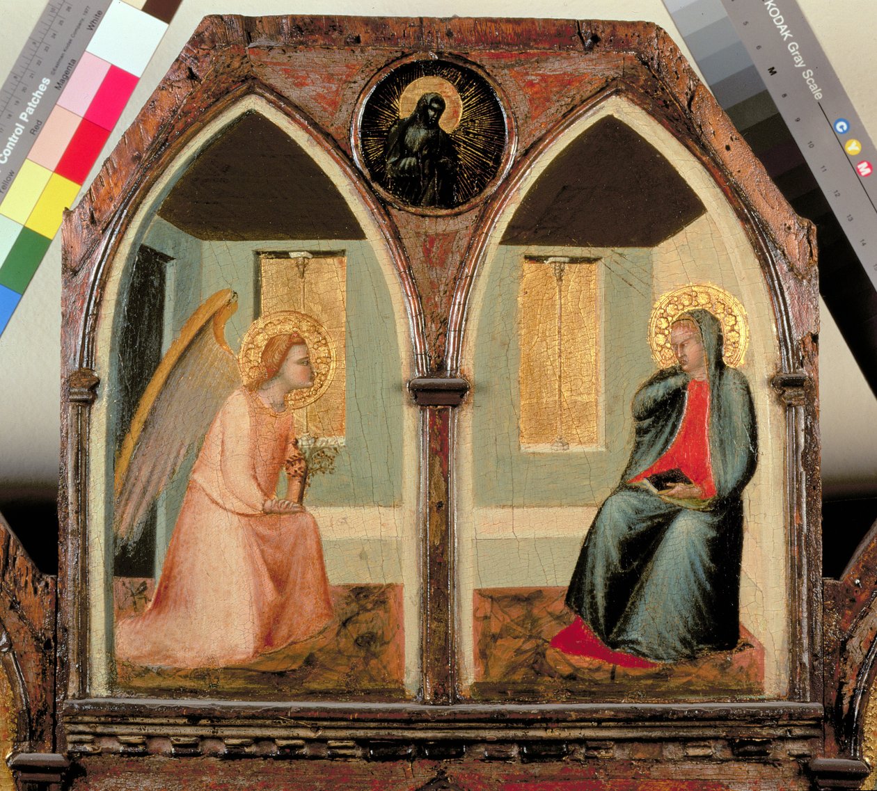St. Giusto Polytych，详细展示了报喜（面板上的蛋彩画） 作者 彼得罗·洛伦泽蒂（Pietro Lorenzetti）
