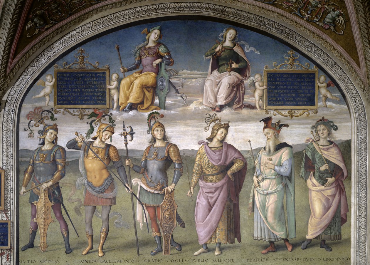 财富和节制的Lunette，来自Sala dell&39;Udienza，1496-1500 作者 彼得罗·佩鲁吉诺（Pietro Perugino）