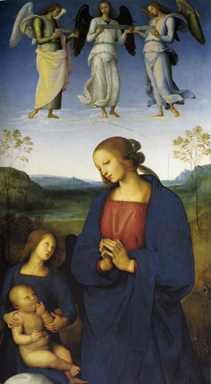 Pietro Perugino：Certosa di Pavia的Polyptych（处女与天使） 作者 彼得罗·佩鲁吉诺（Pietro Perugino）