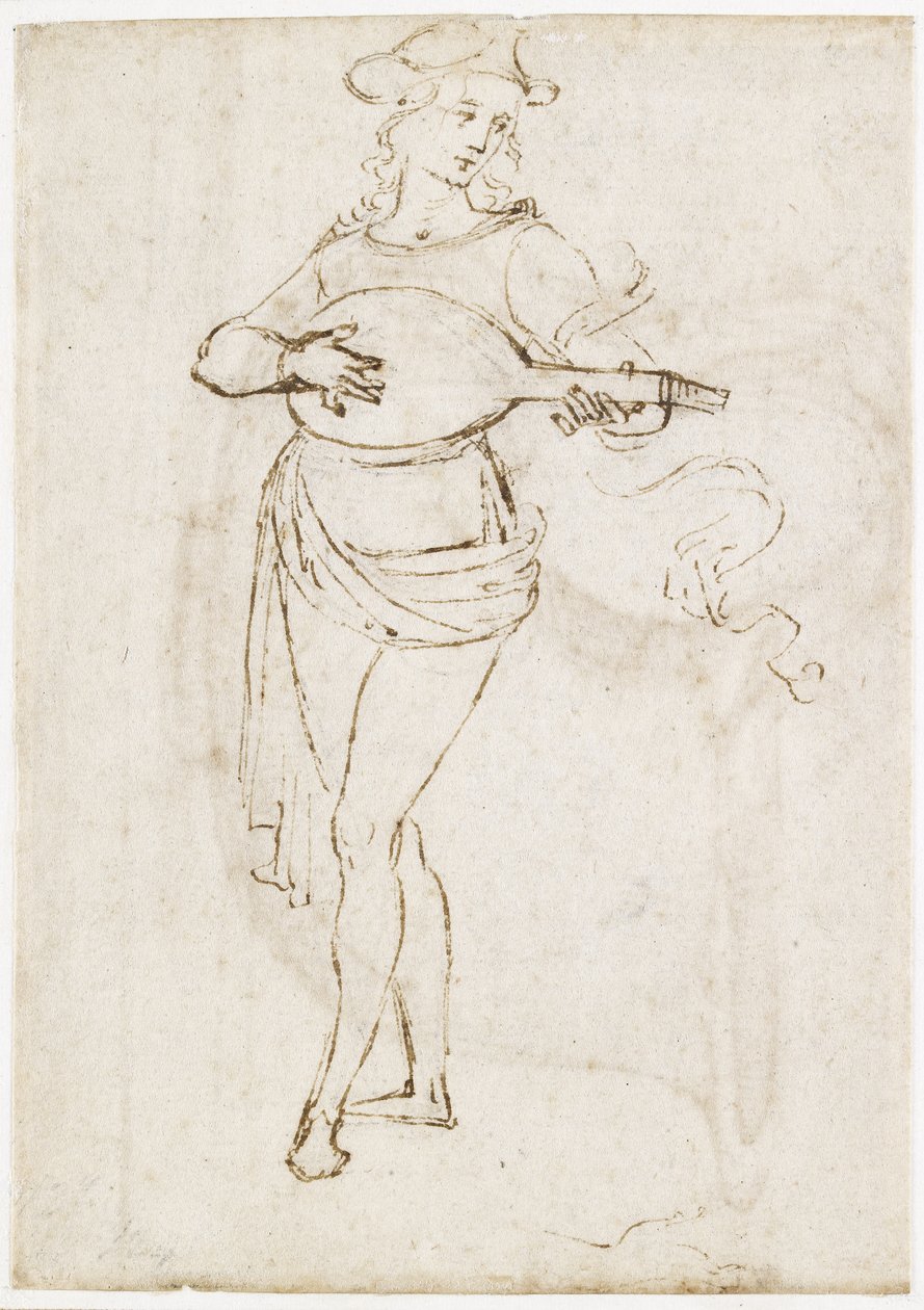 Recto：一个琵琶播放器，WA1846.6 作者 彼得罗·佩鲁吉诺（Pietro Perugino）