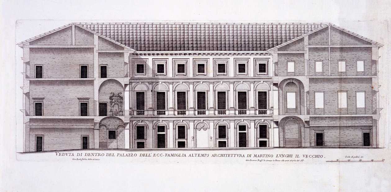 Palazzo Altemps，罗马，来自&39;Palazzi di Roma&39;，第二部分，出版于1670年代 作者 彼得罗·费雷里奥（Pietro Ferrerio）