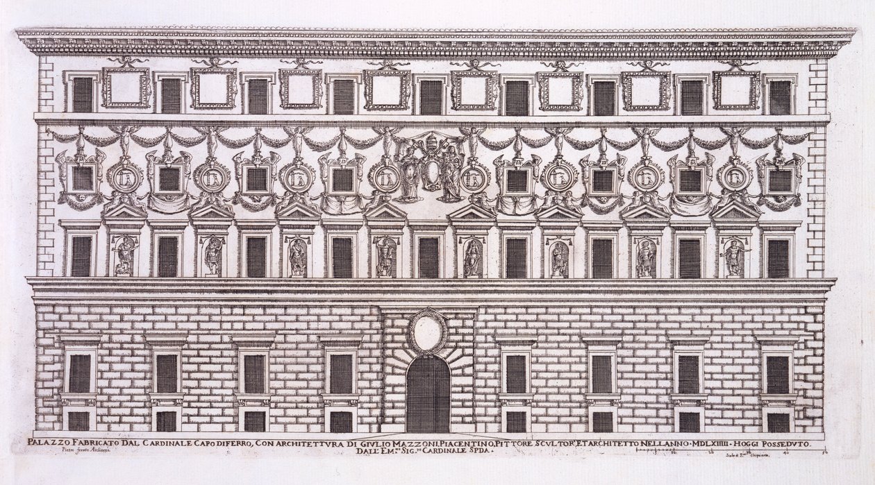 Palazzo Capodiferro，罗马，来自&39;Palazzi di Roma&39;，第一部分，出版于1654年 作者 彼得罗·费雷里奥（Pietro Ferrerio）
