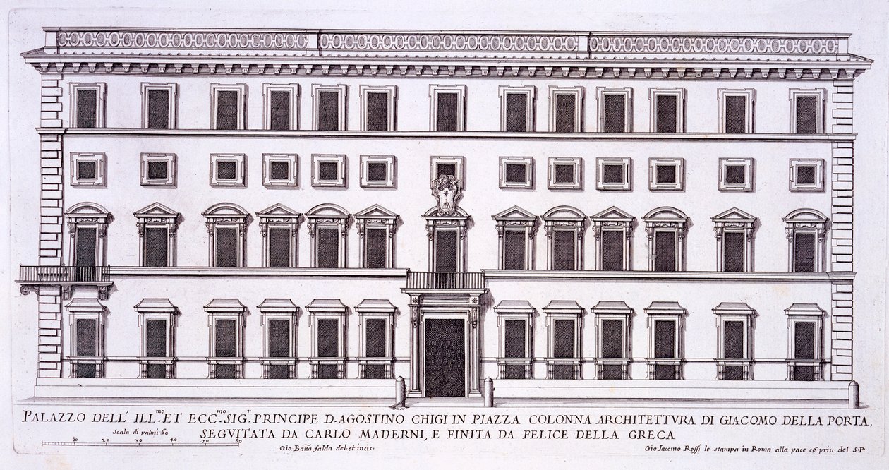 Palazzo Chigi，Piazza Colonna，罗马，来自&39;Palazzi di Roma&39;，出版于1670年代 作者 彼得罗·费雷里奥（Pietro Ferrerio）