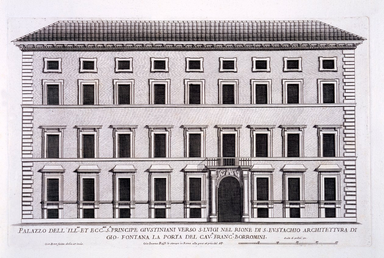 Palazzo Giustiniani，罗马，来自&39;Palazzi di Roma&39;，第二部分，出版于1670年代 作者 彼得罗·费雷里奥（Pietro Ferrerio）