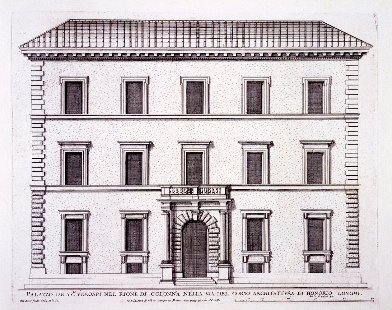 Palazzo Verospi，罗马，来自&39;Palazzi di Roma&39;，第二部分，出版于1670年代 作者 彼得罗·费雷里奥（Pietro Ferrerio）