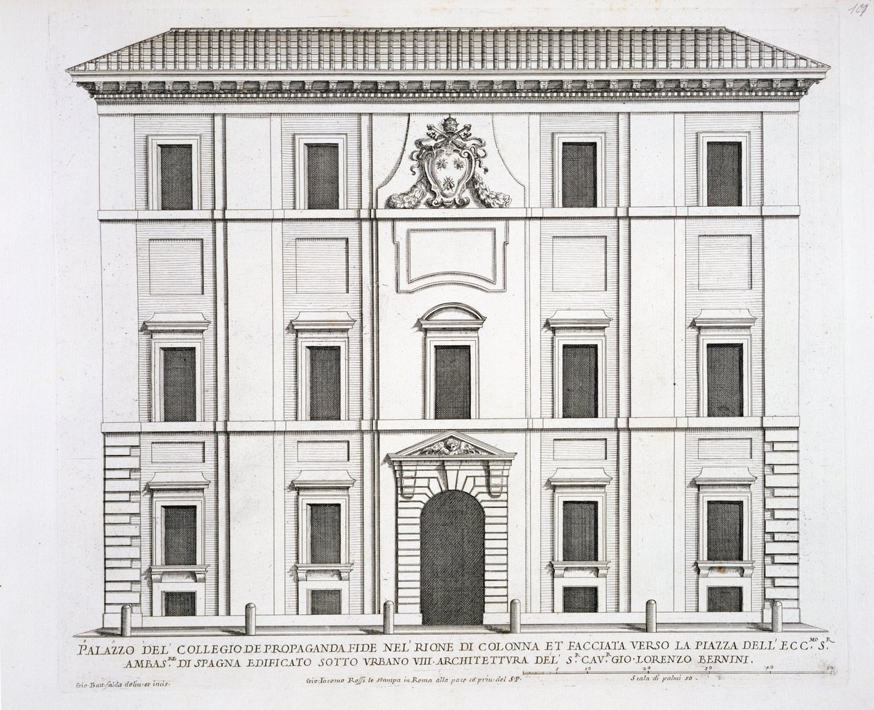 Palazzo del Collegio de Propaganda Fide，来自&39;Palazzi di Roma&39;，第二部分，出版于1670年代 作者 彼得罗·费雷里奥（Pietro Ferrerio）